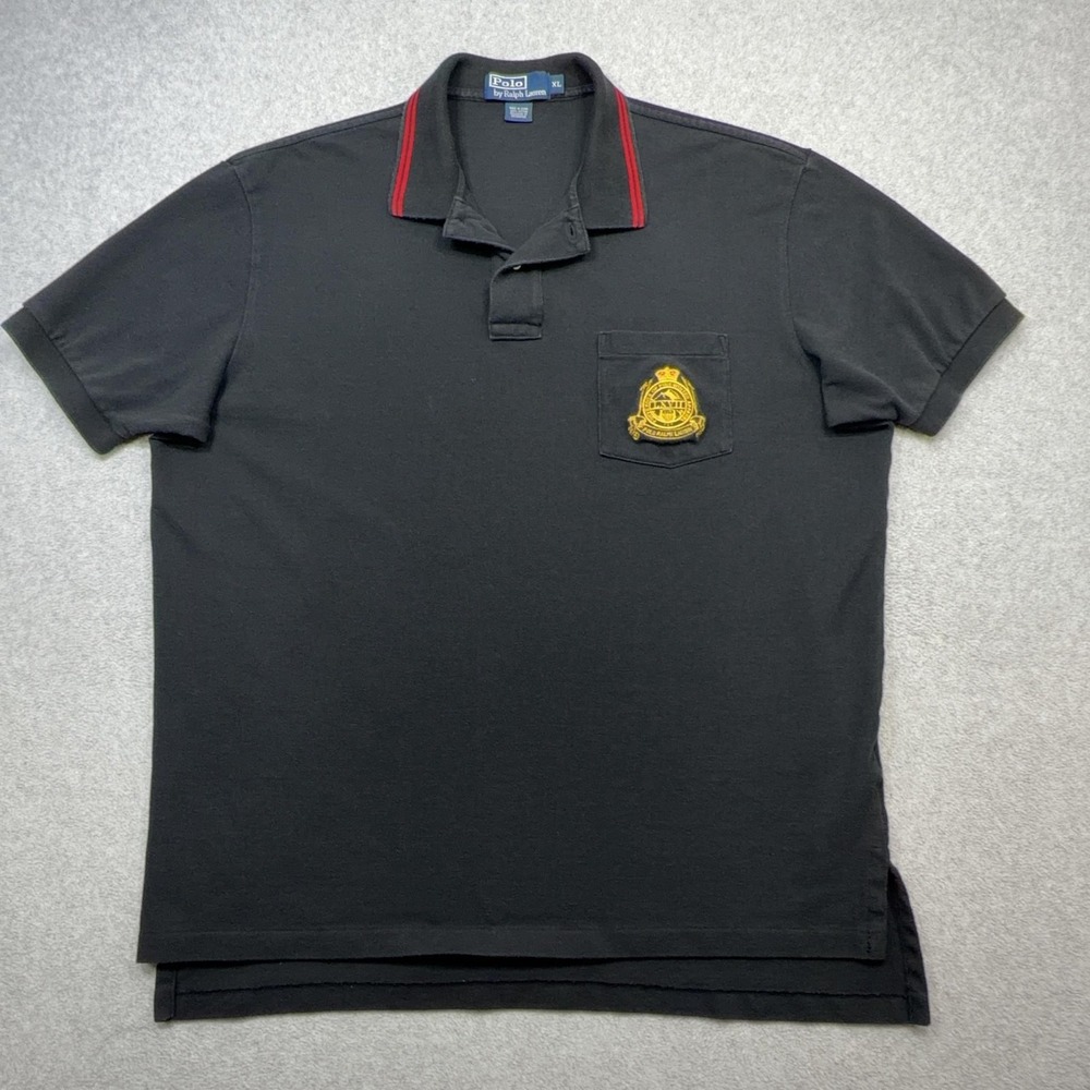 Ralph Lauren Polo Shirt Mens XL Black Crest Pocket Purveyors Fine Winter Apparel
